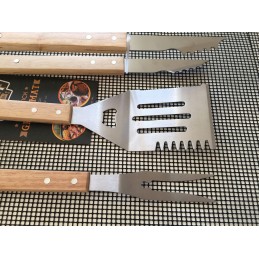 Grilio stalo įrankių rinkinys, žnyplės, šakutė, mentelė