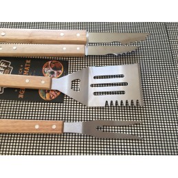 Grilio stalo įrankių rinkinys, žnyplės, šakutė, mentelė