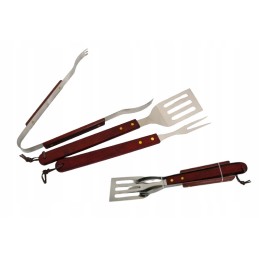 3 vienetų kepsninių indų rinkinys su medine rankena