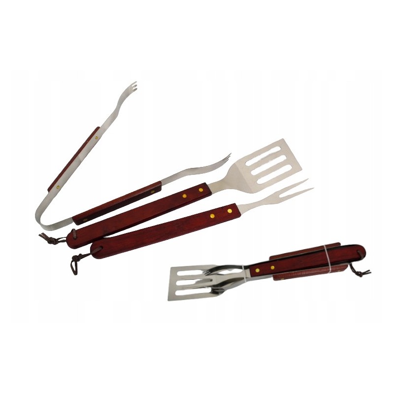 3 vienetų kepsninių indų rinkinys su medine rankena