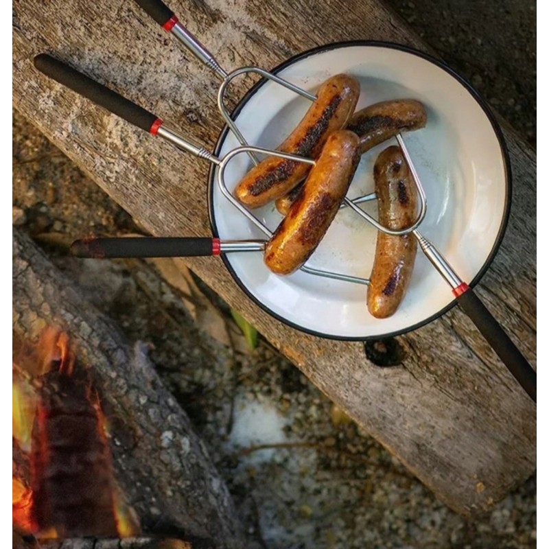 4x teleskopinis kotelis dešrelėms kepti ant laužo