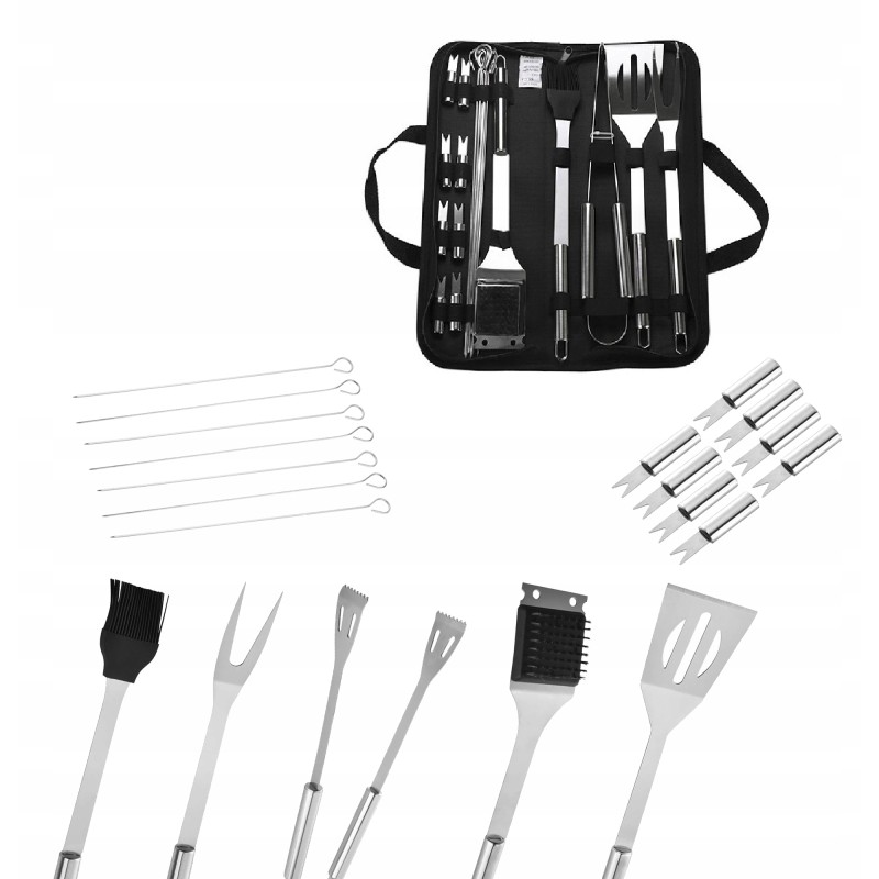 Plieninių grilio rinkinys, priedai, kepsninės reikmenys 21 viename, puiki kokybė