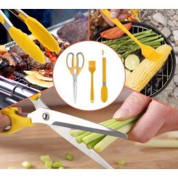 Grilio rinkinys, stalo įrankiai, žirklės, žnyplės, šepetys