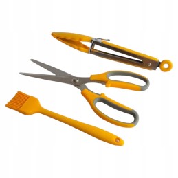 Grilio rinkinys, stalo įrankiai, žirklės, žnyplės, šepetys