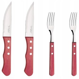 Di solle didelis 4 dalių kepsnių stalo įrankių rinkinys su medine rankena