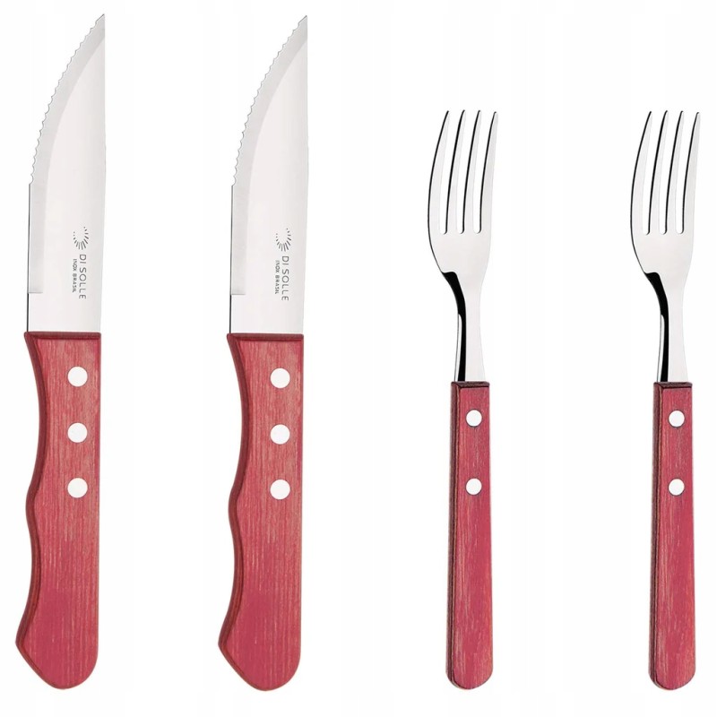 Di solle didelis 4 dalių kepsnių stalo įrankių rinkinys su medine rankena