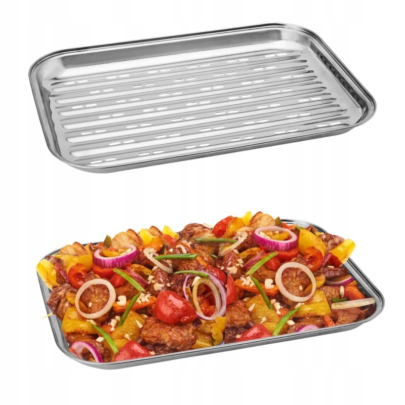Grilio padėklas 34x24x2cm nerūdijančio plieno metalinis grilio padėklas