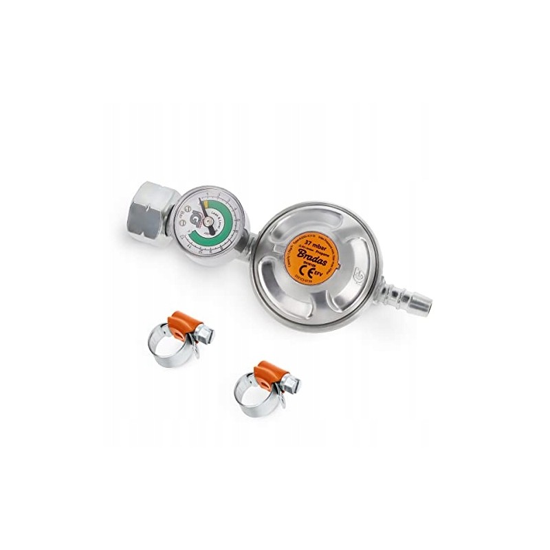 Propano dujų reguliatoriaus rinkinys + 2 x žarnos spaustukai 37 mbar - bfg propano dujų reguliatorius 37 mbar butanas, 1,5 kg/h 