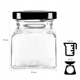 120 ml stiklinis indas su 53 mm dangteliu ir spauda