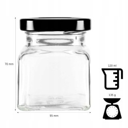 120 ml stiklinis indas su 53 mm dangteliu ir spauda