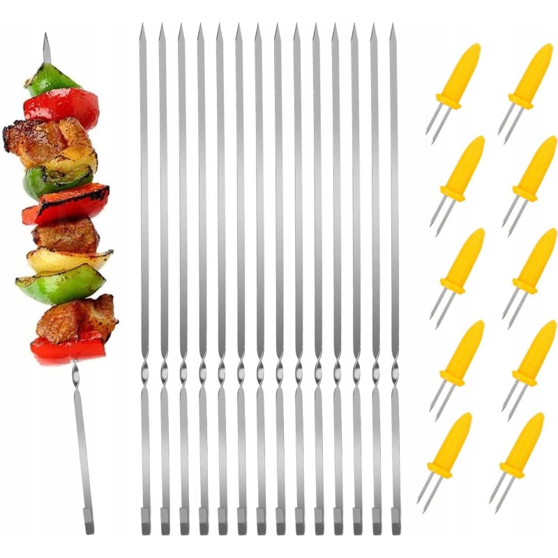 20x metaliniai iešmeliai grilio iešmams 28cm + kukurūzų iešmeliai