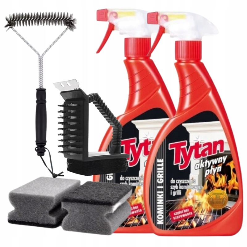 Grilio valymo rinkinys, 2x titano skystis, šepetys ir kempinė