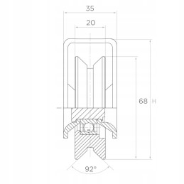Plieninis volelis griliui, ratas plieniniam troseliui, skersmuo 68x20mm, ant kampinio strypo