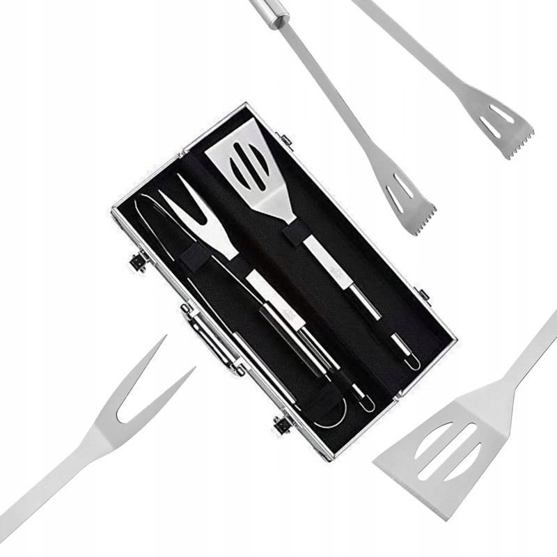 Stalo įrankių rinkinys, kepsninės reikmenys, 3 vnt. lagaminas