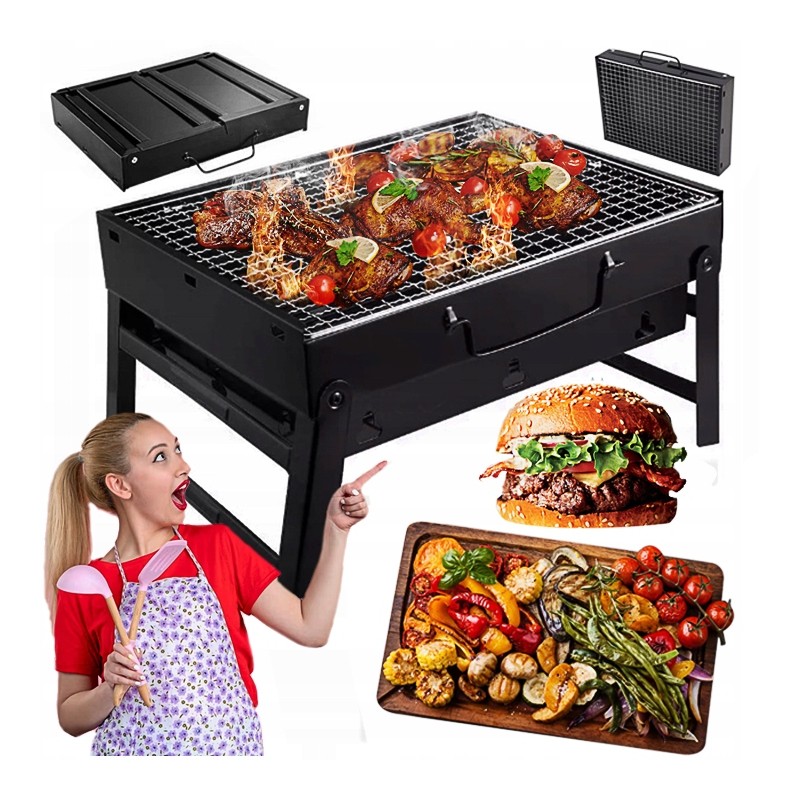 Sulankstomas grilis turistinis nešiojamas lagaminas anglis kempingas 36x27cm