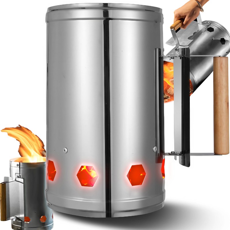 Dūmtraukis griliui apkurti anglies briketais ir ugnimi židinyje, xxl starteris