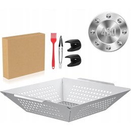 Didelis nerūdijančio plieno grilio krepšelis su žnyplėmis ir rankenomis