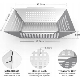 Didelis nerūdijančio plieno grilio krepšelis su žnyplėmis ir rankenomis