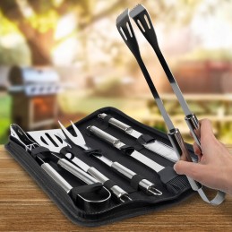 Priedai: kepsninės stalo įrankiai dėkle su rankena, 5 plieniniai indai