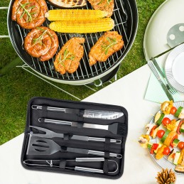 Priedai: kepsninės stalo įrankiai dėkle su rankena, 5 plieniniai indai