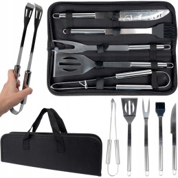 Priedai: kepsninės stalo įrankiai dėkle su rankena, 5 plieniniai indai