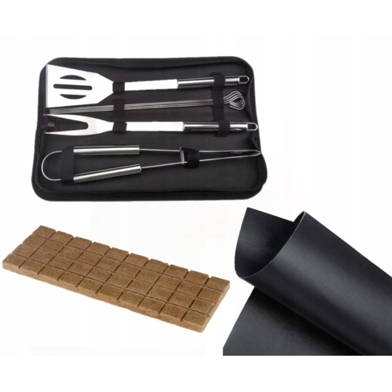 Grilio reikmenų rinkinys, indai, kaitinimo kilimėlis