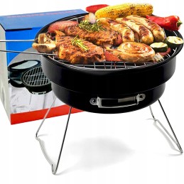 Mažos, nešiojamos, apvalios turistinės anglies kepsninės su atlenkiama rankena