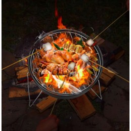 Mažos, nešiojamos, apvalios turistinės anglies kepsninės su atlenkiama rankena