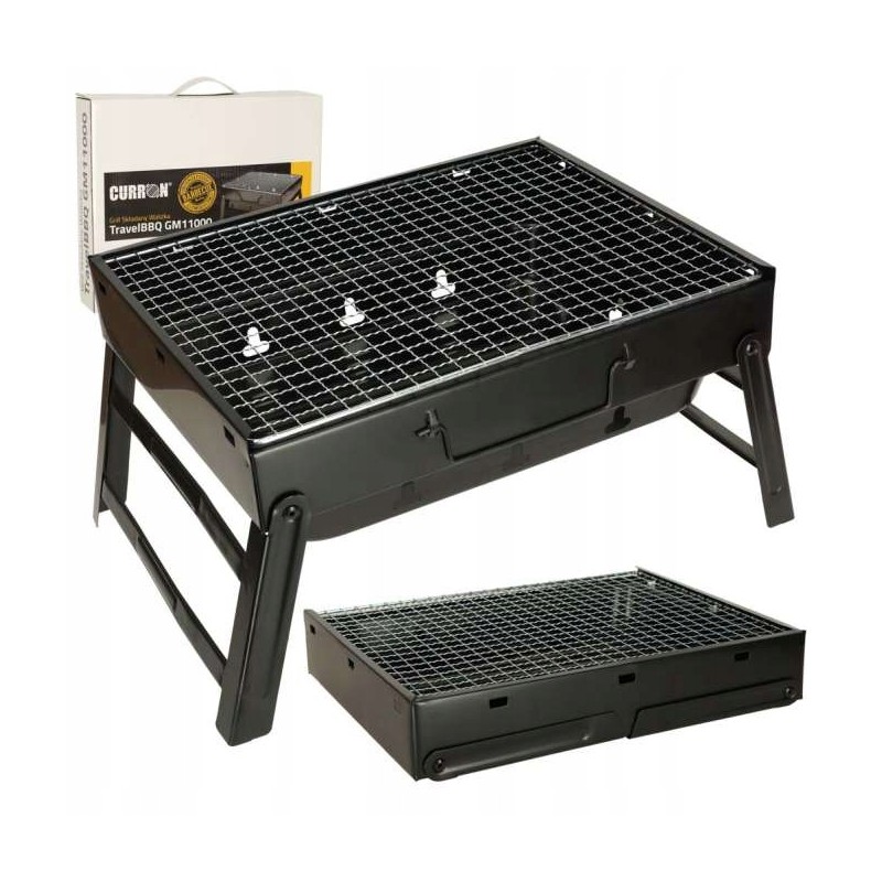 Sulankstoma turistinė anglių kepsninė nešiojamame kempingo lagamine