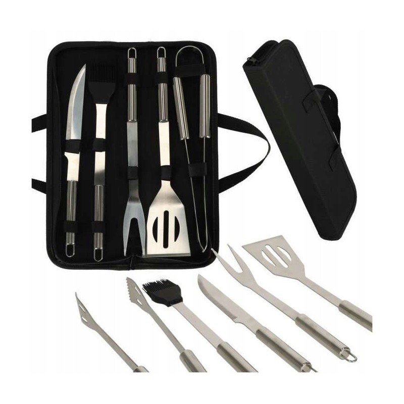 Grilio stalo įrankiai - kepsninės reikmenų rinkinys dėkle 6 in 1