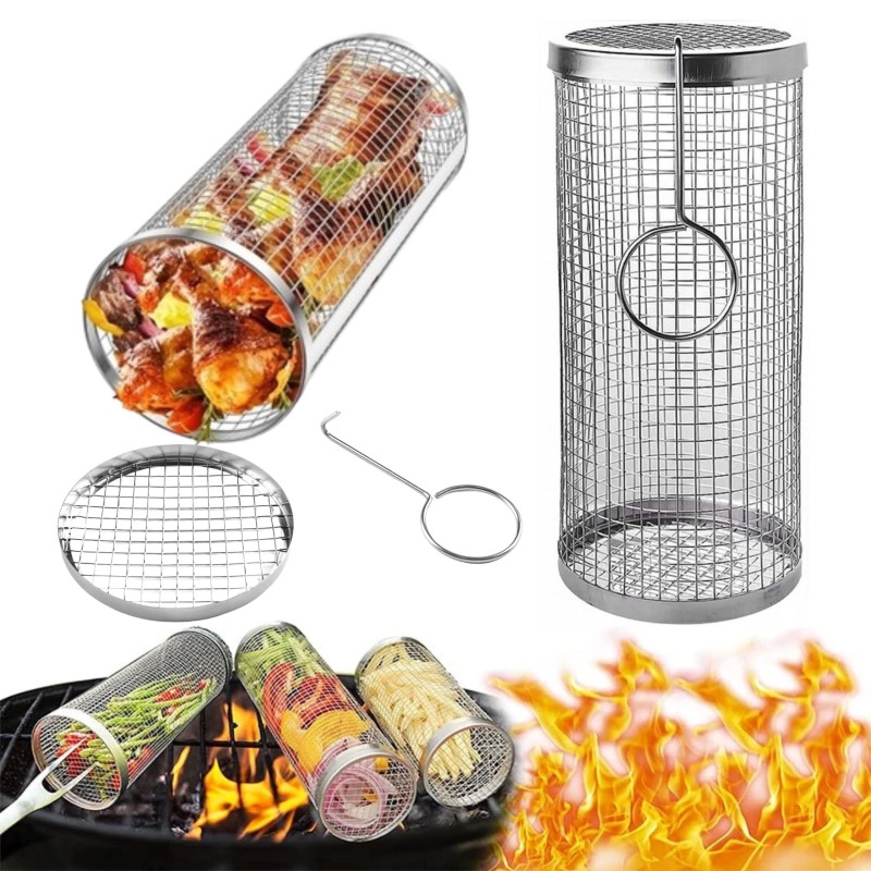 Susuktas krepšelis daržovių, žuvies, mėsos, bulvyčių kepimui ant grotelių, vyniotinis ant grotelių, 20 x 9 cm