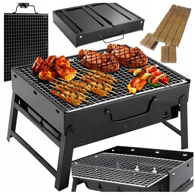 Sulankstomas grilis, nešiojamas lagaminas, kepsninė su anglimi