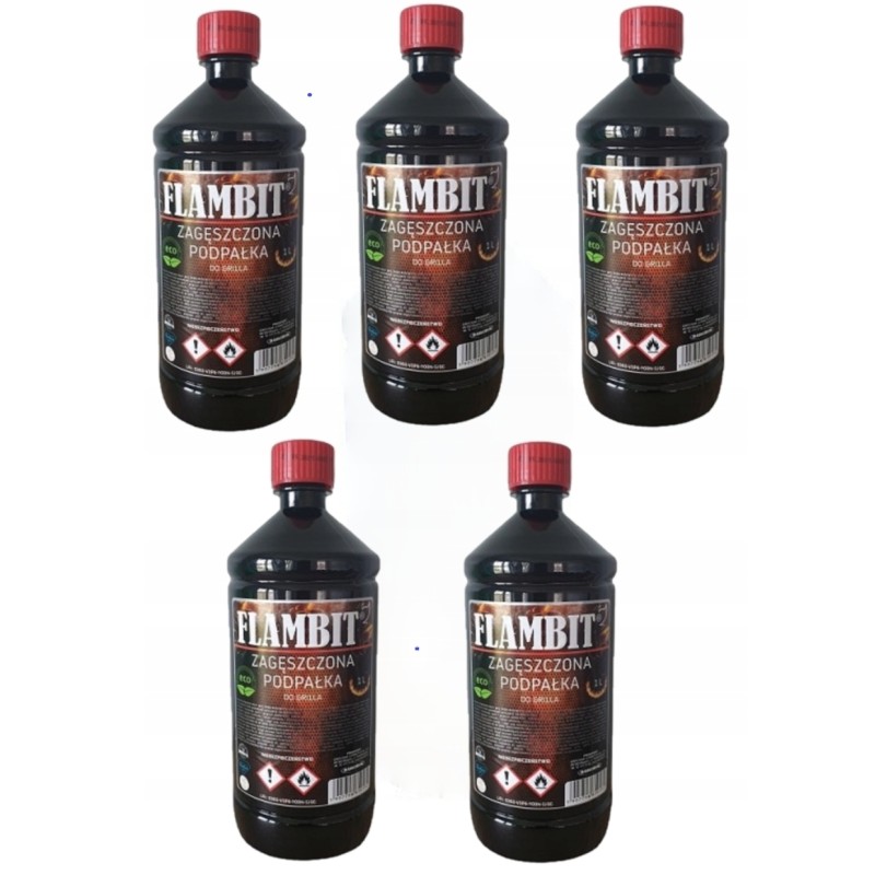 5 x flambit paksendatud vedel küttekeha 1l grillimiseks, lõkkeks, kaminaks