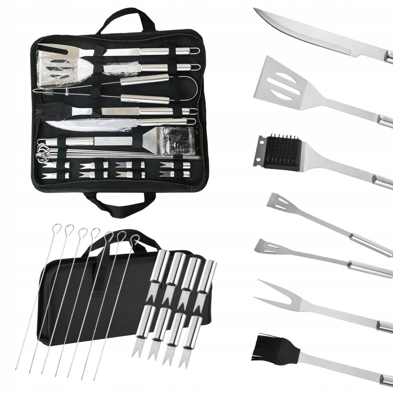 Plieninis kepsninės komplektas, priedai, kepsninės reikmenys, 22 vnt., xxl