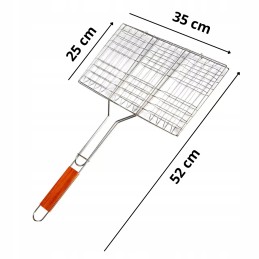Grilio grotelės žuvies mėsai, plieninės grotelės su medine rankena, pikniko grilis