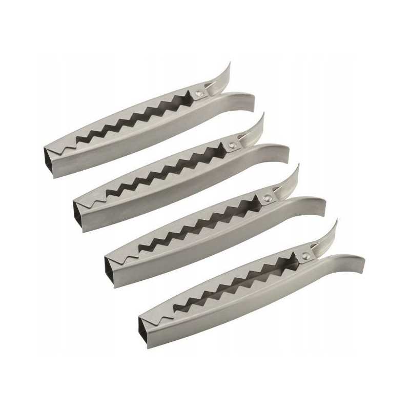 4 spaustukų rinkinys, skirtas ant grotelių keptiems produktams gaudyti.