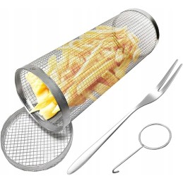 BBQ krepšelis apvalus su ilga grilio šakute 20 cm nešiojamas nerūdijančio plieno vielos tinklelis cilindrinis kepsninės krepšeli