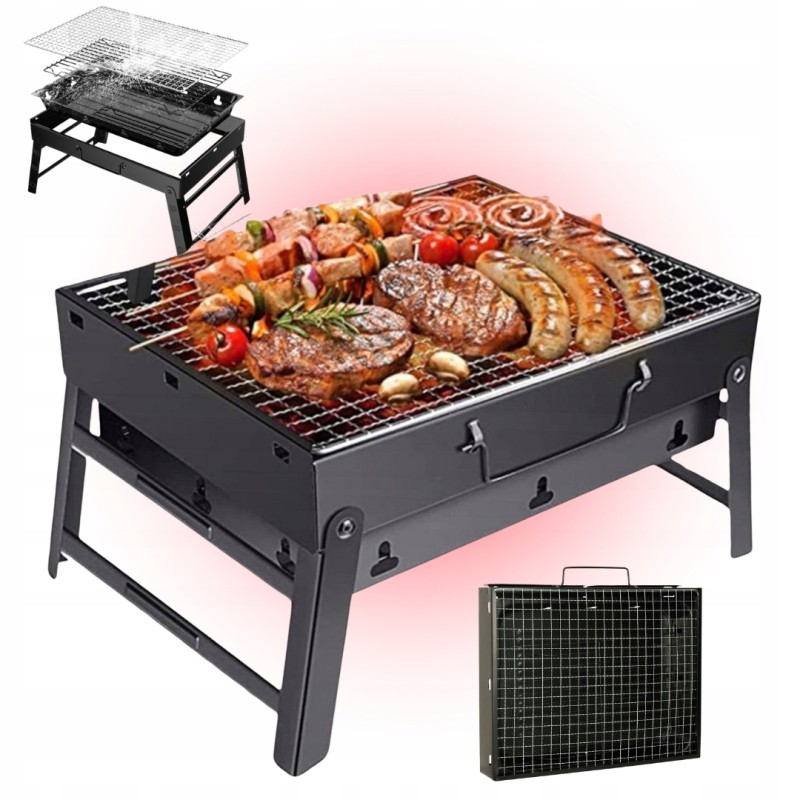 Lagamine sulankstytas turistinis grilis su anglimis, nešiojamas stovyklavimui