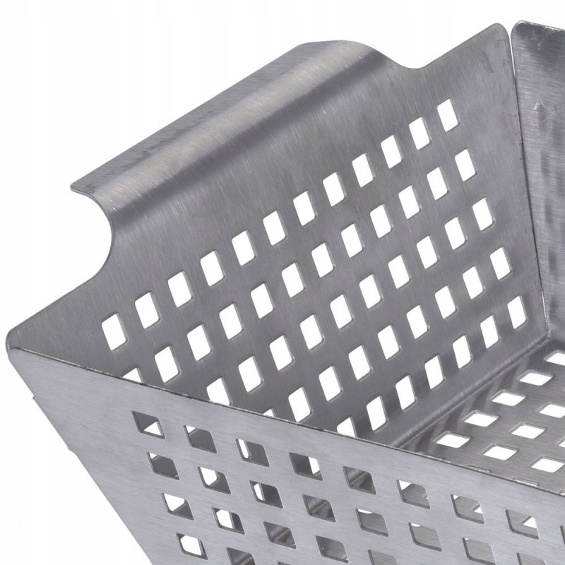 Perforuotas vaggan plieninis grotelių krepšys daržovėms, mėsai ir žuviai