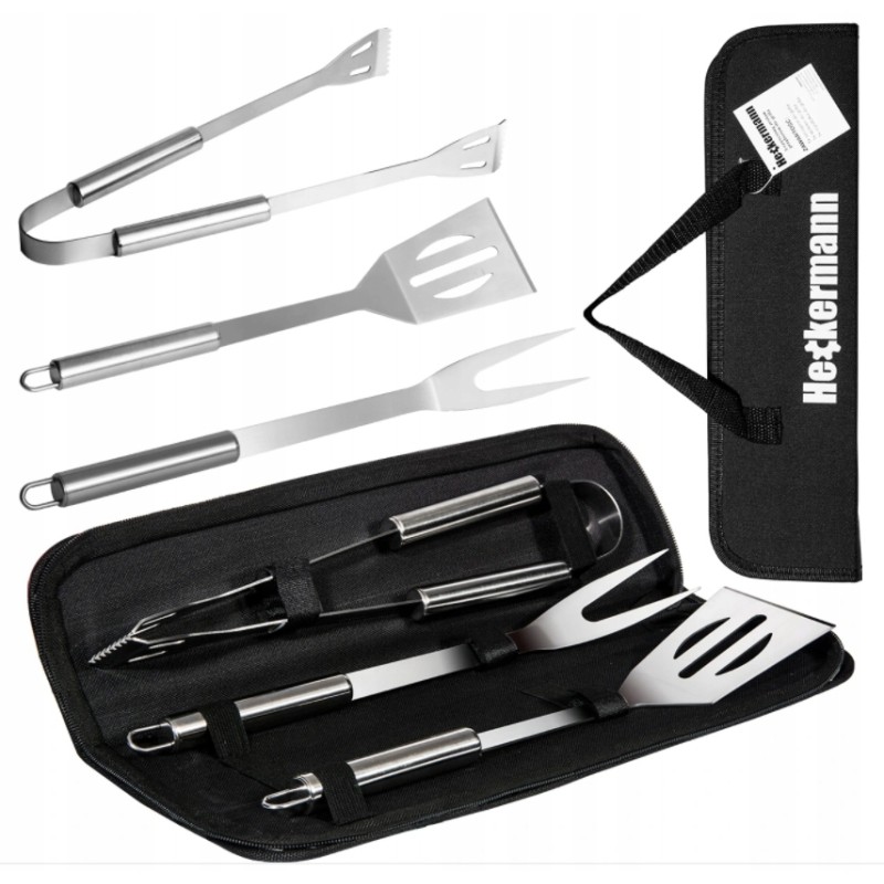 Plieninis kepsninės komplektas, priedai, dėklas, žnyplės, mentelė, šakutė