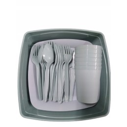 Pikniko lėkščių, puodelių ir stalo įrankių rinkinys 6 asmenims