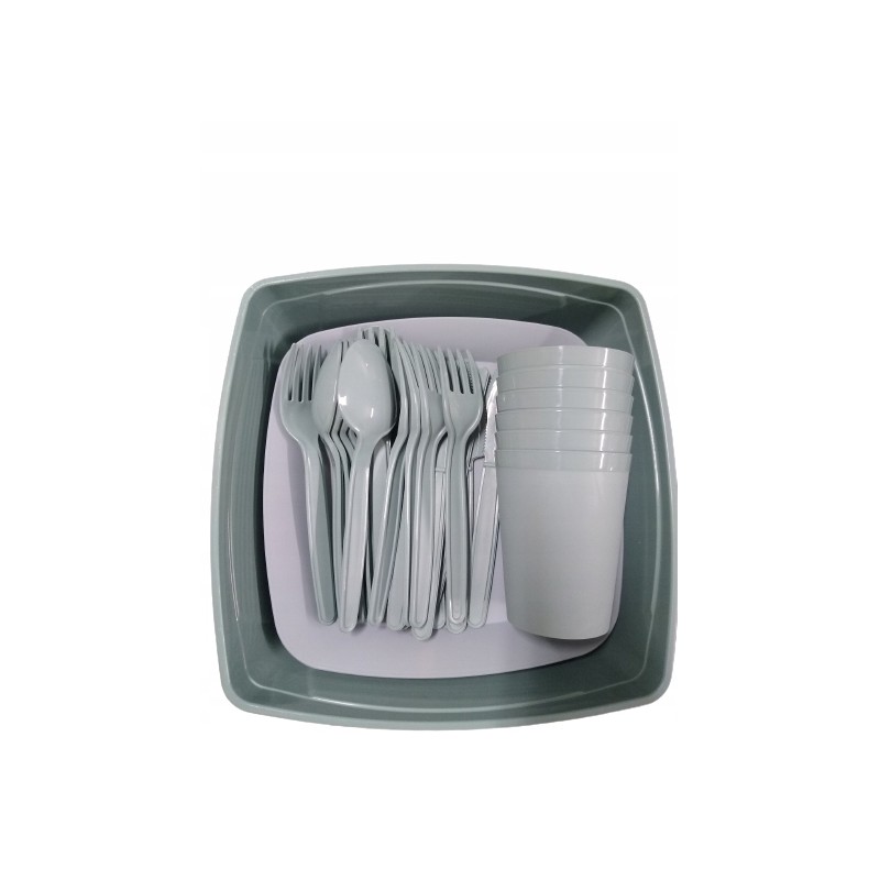 Pikniko lėkščių, puodelių ir stalo įrankių rinkinys 6 asmenims