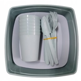 Pikniko lėkščių, puodelių ir stalo įrankių rinkinys 6 asmenims