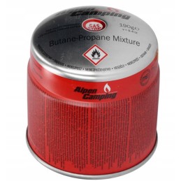 Dujų kasetė su sriegiu, kasetė kempingo viryklei, dujinis degiklis 190g x8, lenkiškas prekės ženklas Alpen Camping.