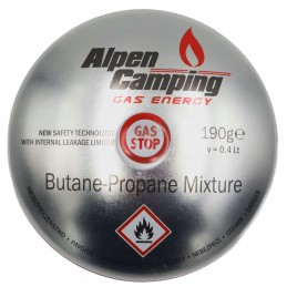 Dujų kasetė su sriegiu, kasetė kempingo viryklei, dujinis degiklis 190g x8, lenkiškas prekės ženklas Alpen Camping.