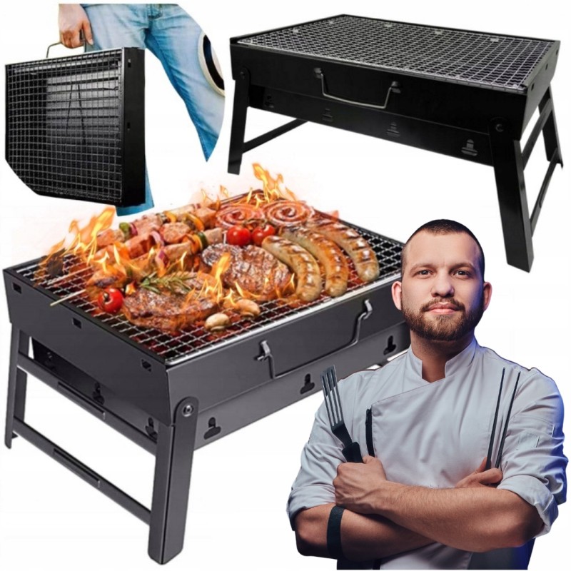 Folding tourist grill suitcase portable garden charcoal with handle