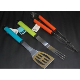 Grilio stalo įrankių rinkinys, šakutė, mentelė ir žnyplės