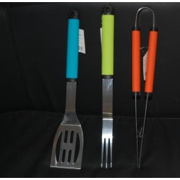 Grilio stalo įrankių rinkinys, šakutė, mentelė ir žnyplės