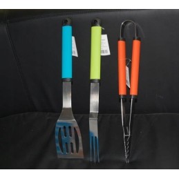 Grilio stalo įrankių rinkinys, šakutė, mentelė ir žnyplės