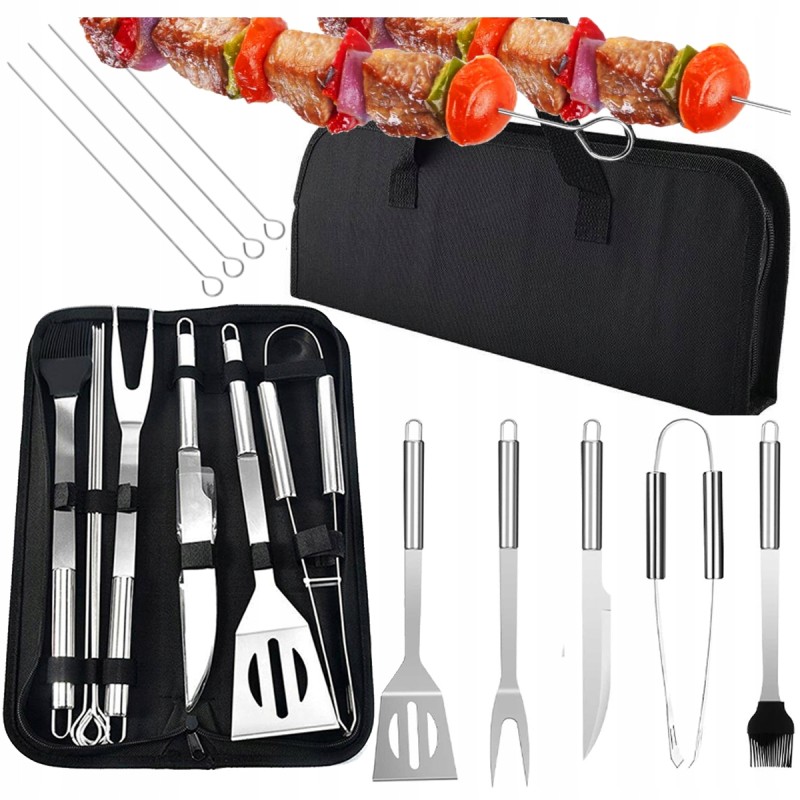 nerūdijančio plieno kepimo indų rinkinys praktiškame užtrauktuku užsegamame dėkle